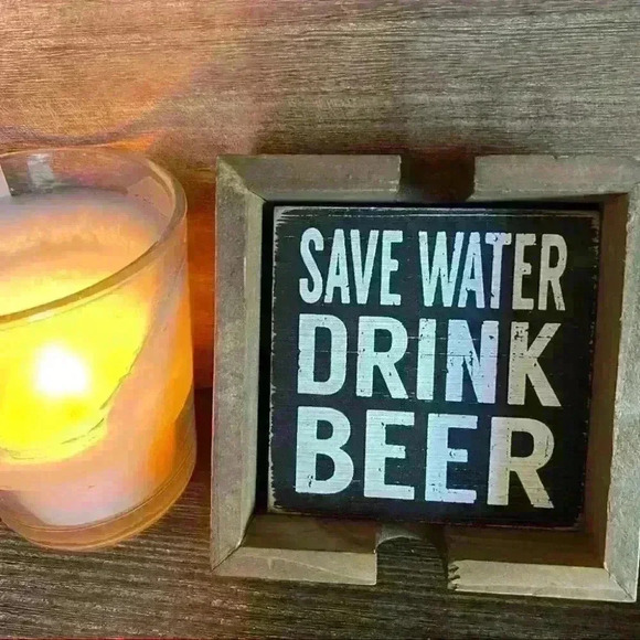 SAVE WATER DRINK BEER & IS IT BEER THIRTY YET? Set of 4 coasters and Cute Holder - Picture 4 of 6